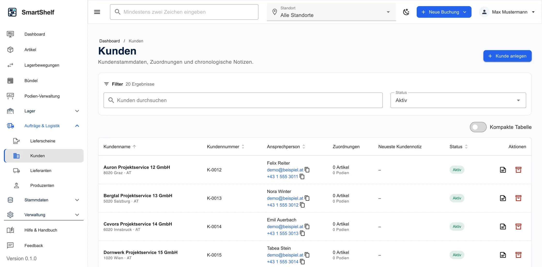 Verwaltung von Kunden und Lieferanten in SmartShelf